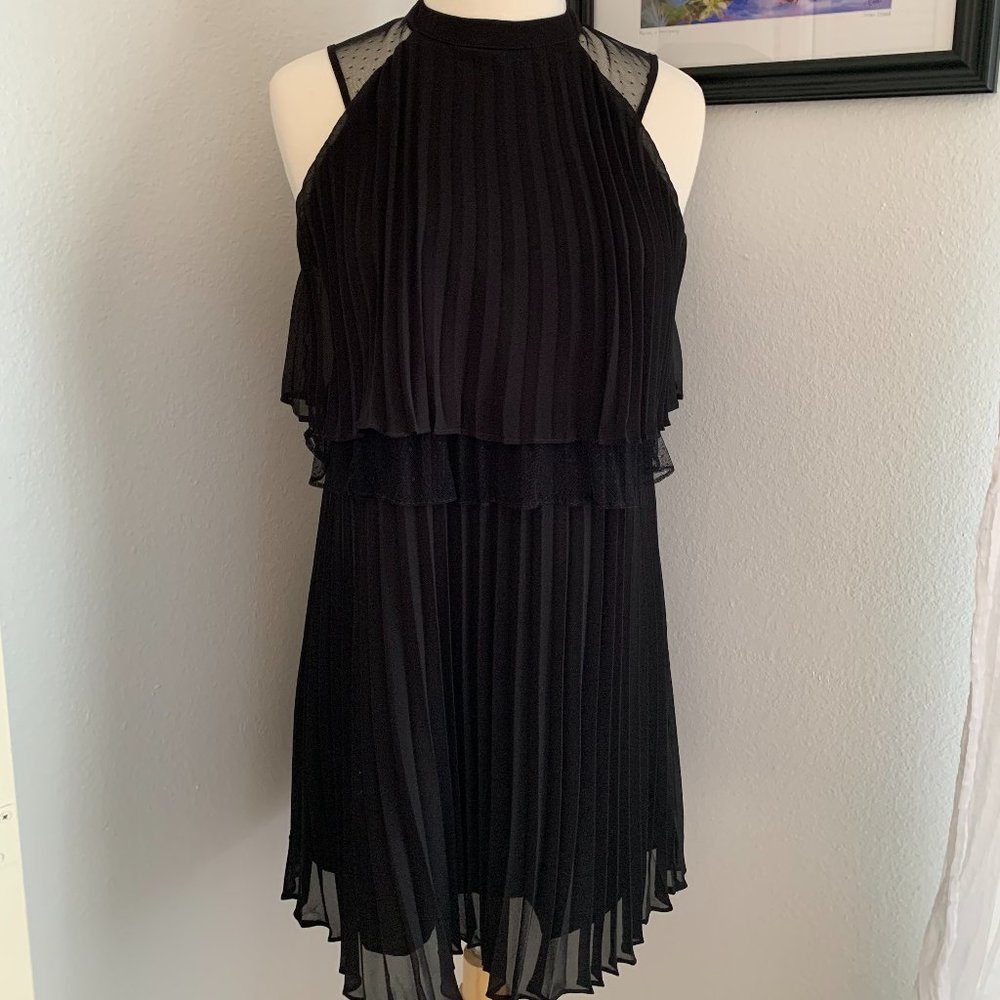 BCBG Women's Sleeveless Tiered Pleated Dress in Black, Size XS - Picture 2 of 9